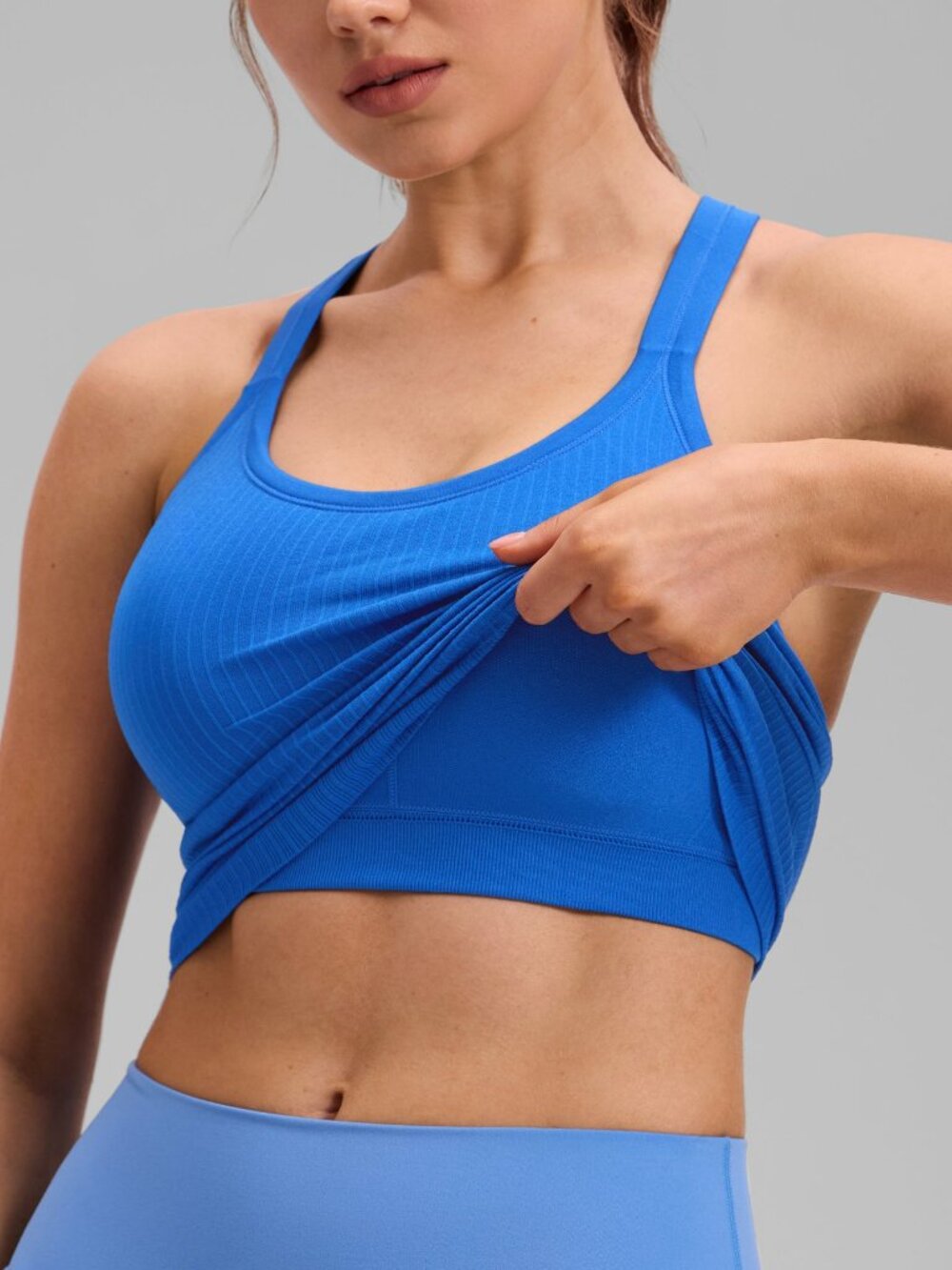 Seamless Racerback Built in Bra Ribbed Tank - Picture 3 of 5